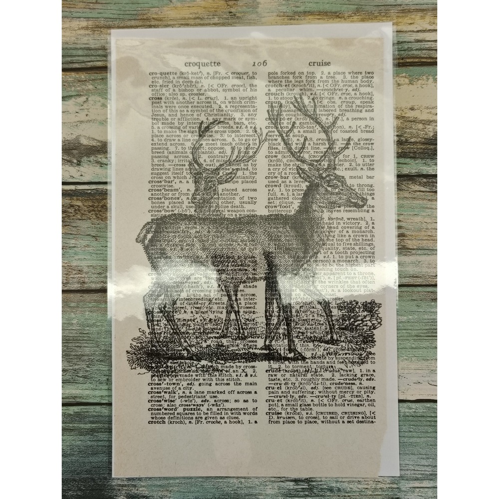 Buck Deer Antlers Rustic Lodge Vintage Dictionary Page Decor Nature Handmade - Picture 4 of 6